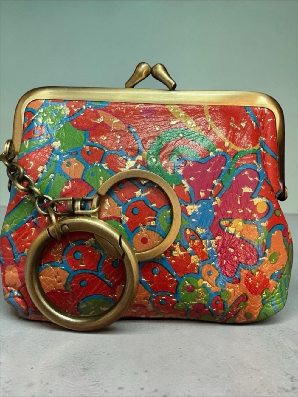 Patricia Nash Borse Kiss Lock Coin Purse Floral Tooled Leather